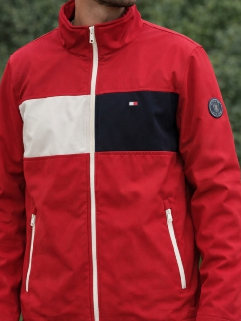 NWT Tommy Hilfiger Red Jacket with Navy & White Panels Water Resistant
